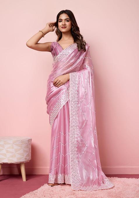 Pink Embroidered Burberry Silk Saree