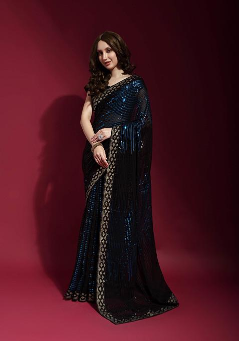 Black Sequin Embroidered Georgette Saree Set