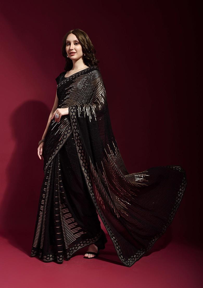 Black Sequin Embroidered Georgette Saree Set