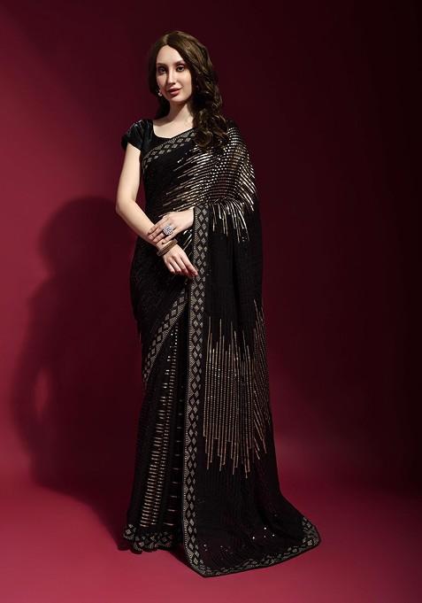 Black Sequin Embroidered Georgette Saree Set