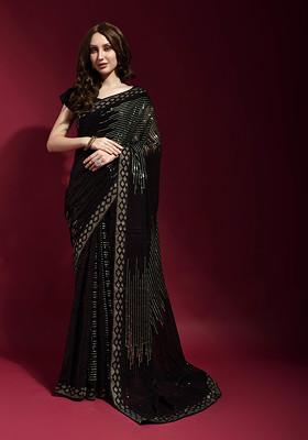 Black Embroidered Georgette Saree Set
