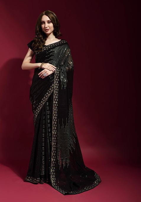 Black Embroidered Georgette Saree Set