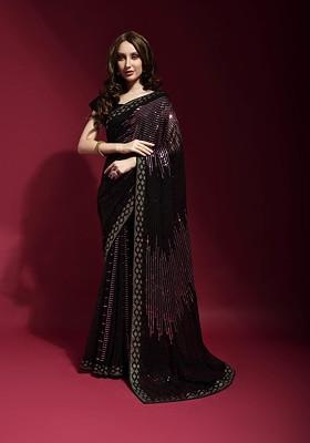 Black Embroidered Georgette Saree Set