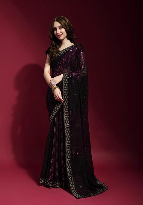 Black Sequin Embroidered Georgette Saree Set