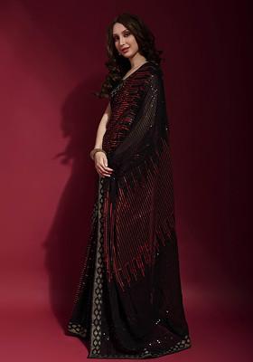 Black Embroidered Georgette Saree Set