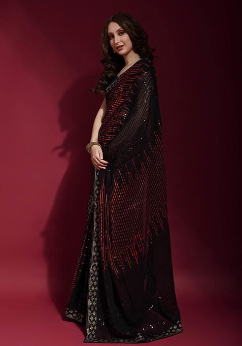 Black Embroidered Georgette Saree Set