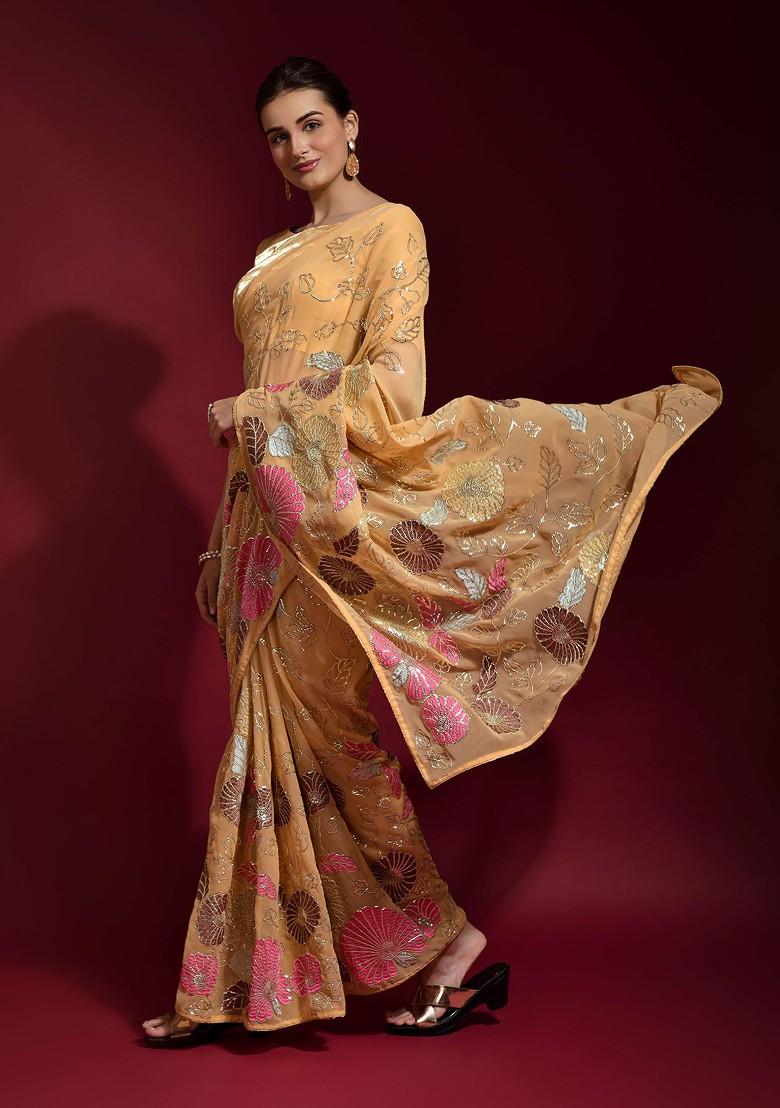 Yellow Sequin Embroidered Georgette Saree Set