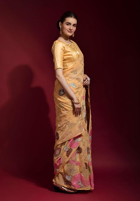 Yellow Sequin Embroidered Georgette Saree Set