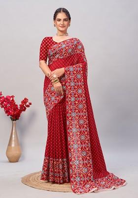Red Ajrakh Print Soft Cotton Saree Set
