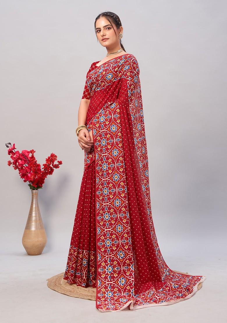 Red Ajrakh Print Soft Cotton Saree Set