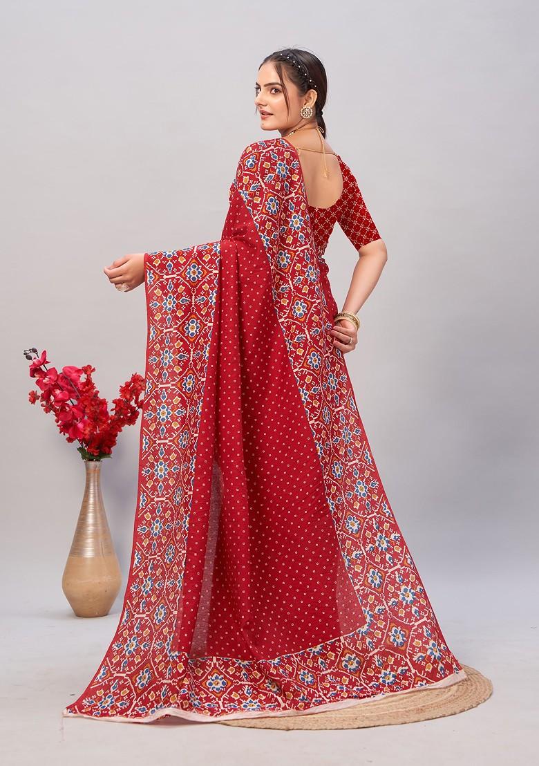 Red Ajrakh Print Soft Cotton Saree Set