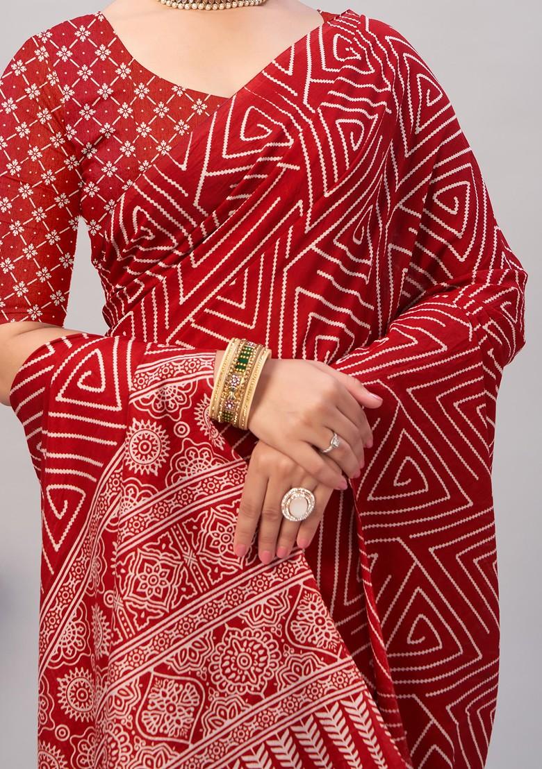 Maroon Ajrakh Print Cotton Saree Set