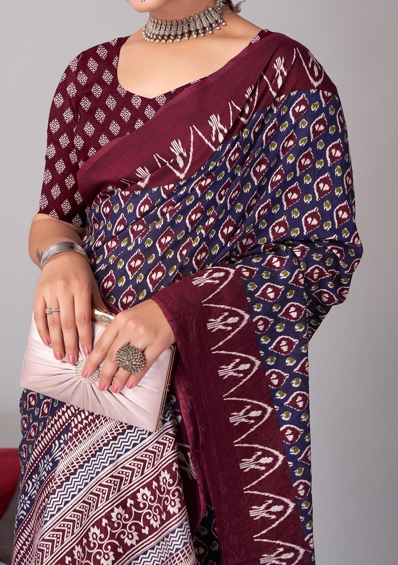 Multicolour Ajrakh Print Soft Cotton Saree Set