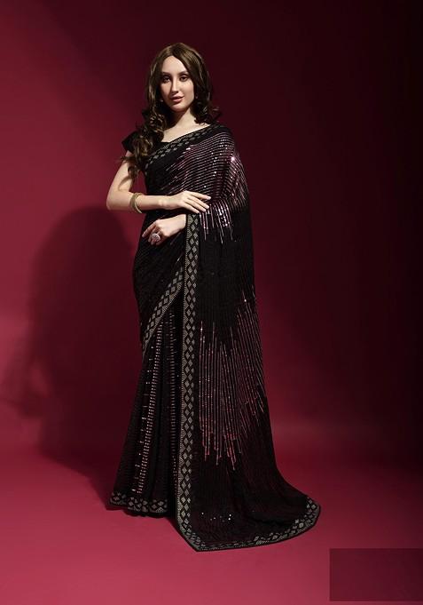 Black Embroidered Georgette Saree Set