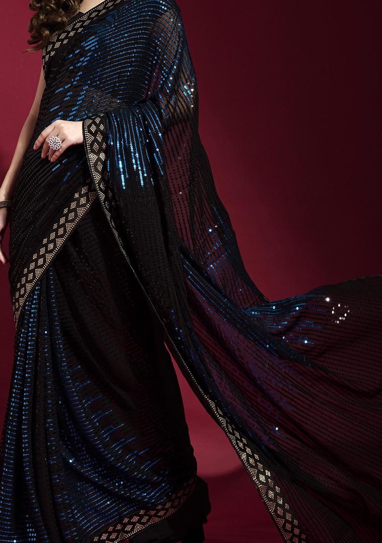 Black Embellished Georgette Saree Set