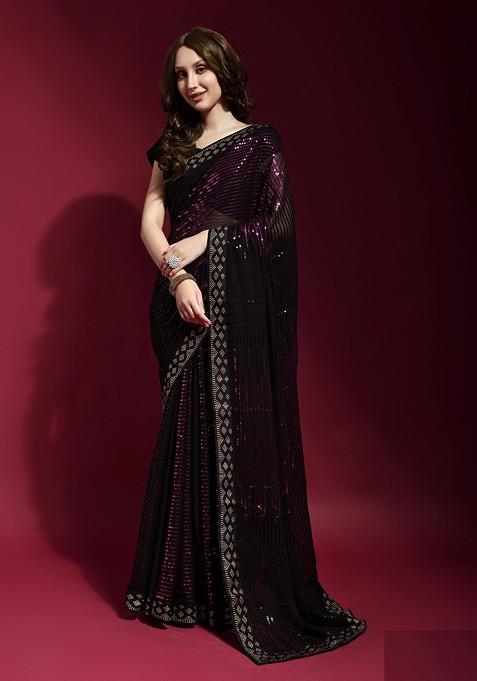 Black Embroidered Georgette Saree Set