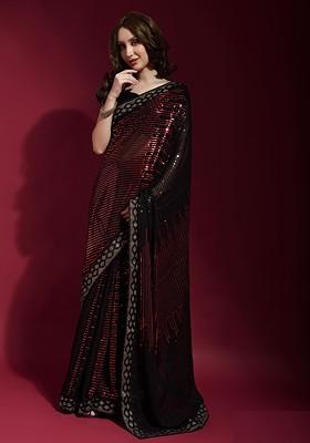 Black Embellished Georgette Saree Set