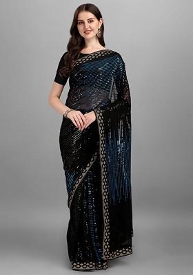 Black Embellished Georgette Saree Set