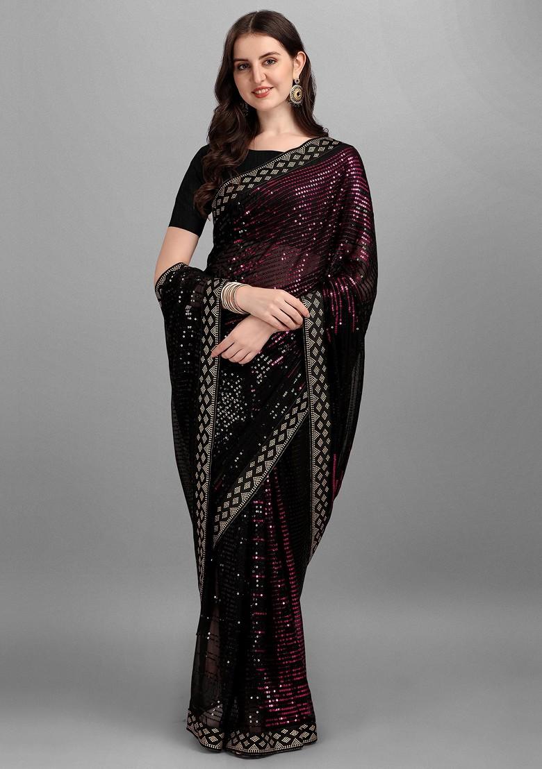 Black Embroidered Georgette Saree Set