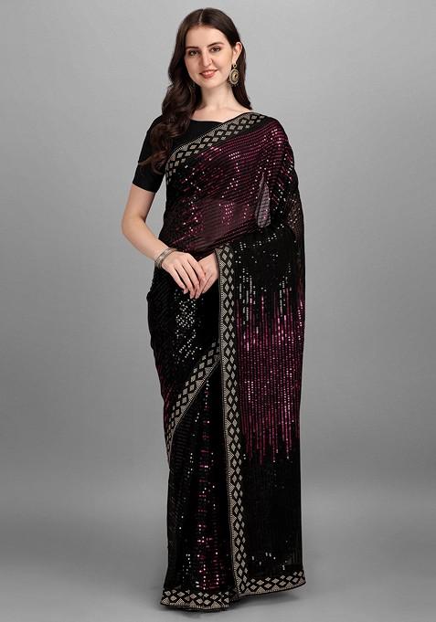 Black Embroidered Georgette Saree Set
