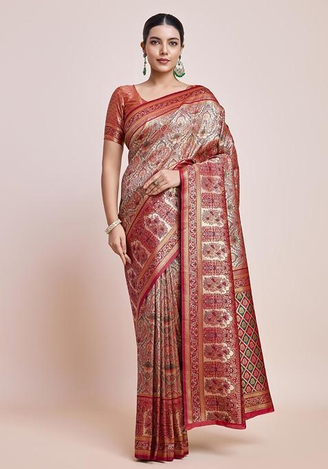 Maroon Woven Dharmavaram Silk Saree Set