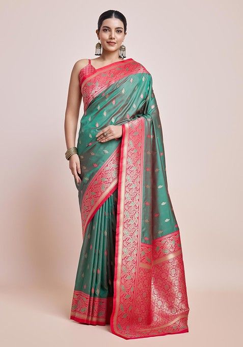 Green Zari Woven Banarasi Silk Saree Set