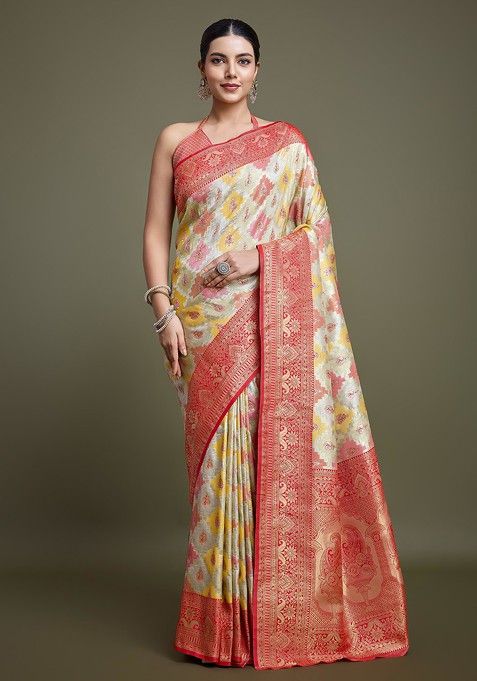 Red Zari Woven Banarasi Silk Saree Set