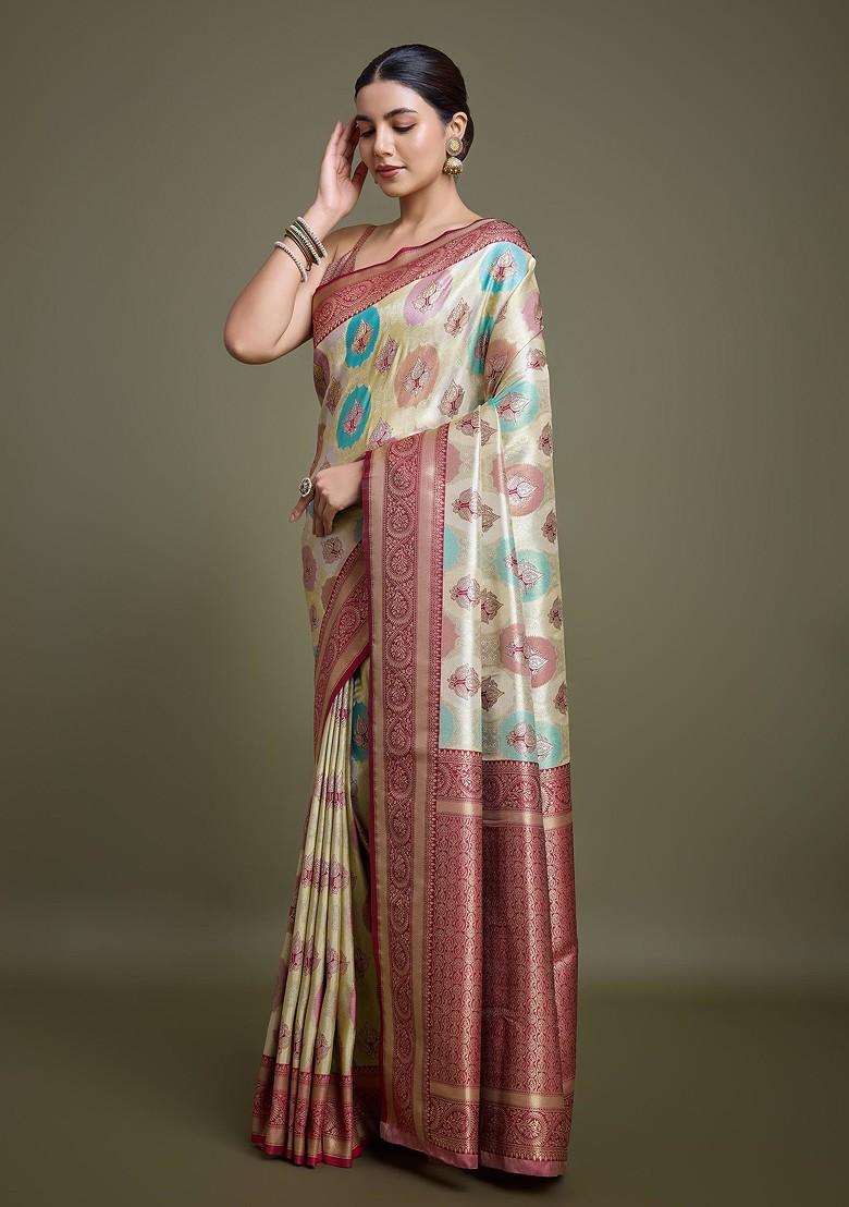 Maroon Zari Woven Banarasi Silk Saree Set