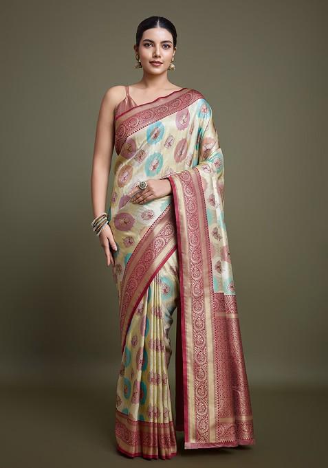 Maroon Zari Woven Banarasi Silk Saree Set