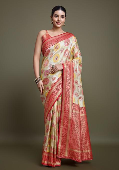 Red Zari Woven Banarasi Silk Saree Set