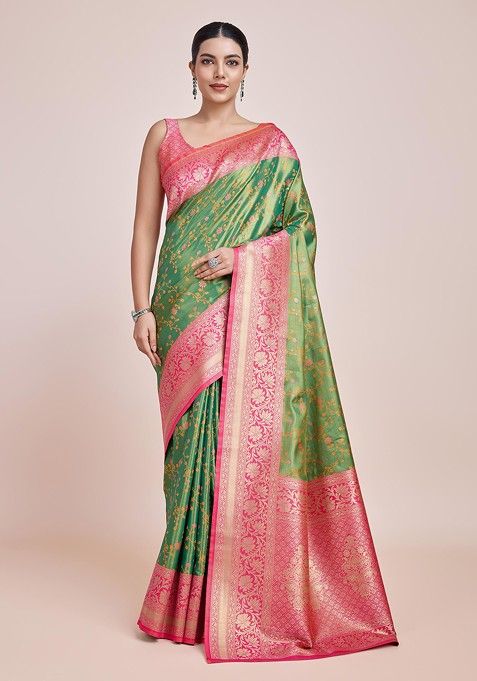 Green Zari Woven Tissue Silk Saree Set