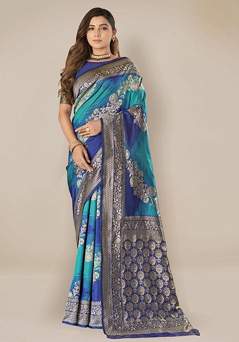 Sky Blue Jacquard Banarasi Silk Saree