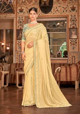 Yellow Embroidered Organza Saree Set