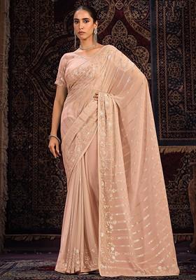 Firozi Thread Sequin Embroidered Georgette Saree Set