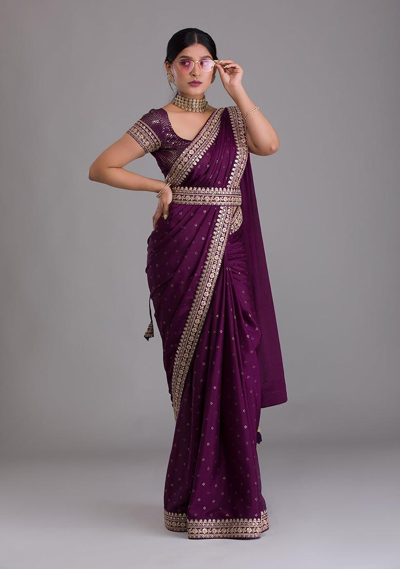 Maroon Sequin Embroidered Art Silk Saree Set