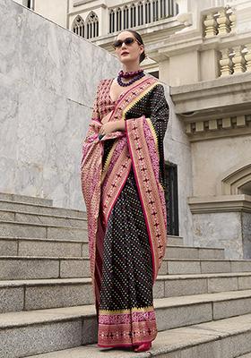 Black Zari Woven Design Banarasi Silk Saree Set