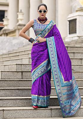 Violet Zari Woven Design Banarasi Silk Saree Set