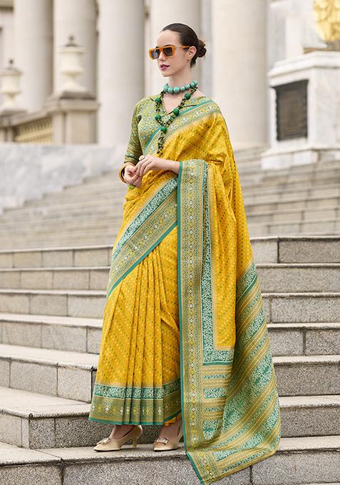 Yellow Zari Woven Design Banarasi Silk Saree Set