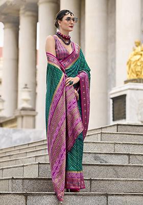 Dark Green Zari Woven Design Banarasi Silk Saree Set