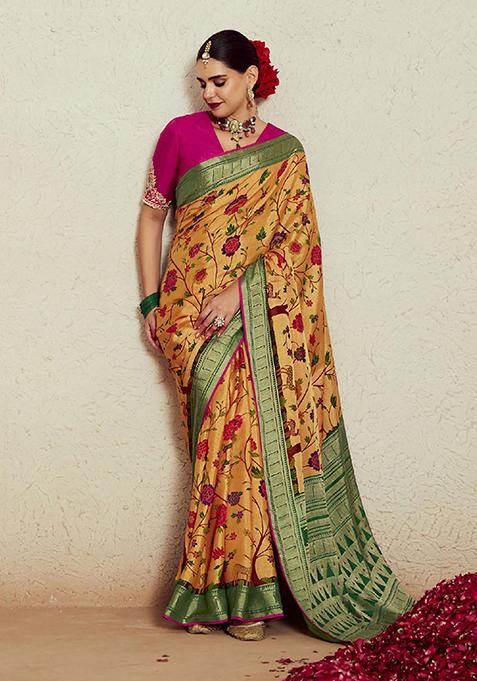 Light Pink Zari Woven Brasso Saree Set