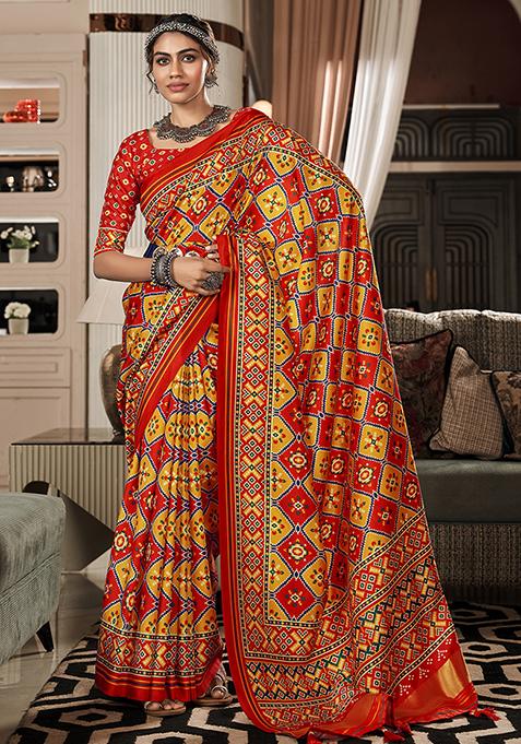 Mustard Zari Woven Silk Saree Set