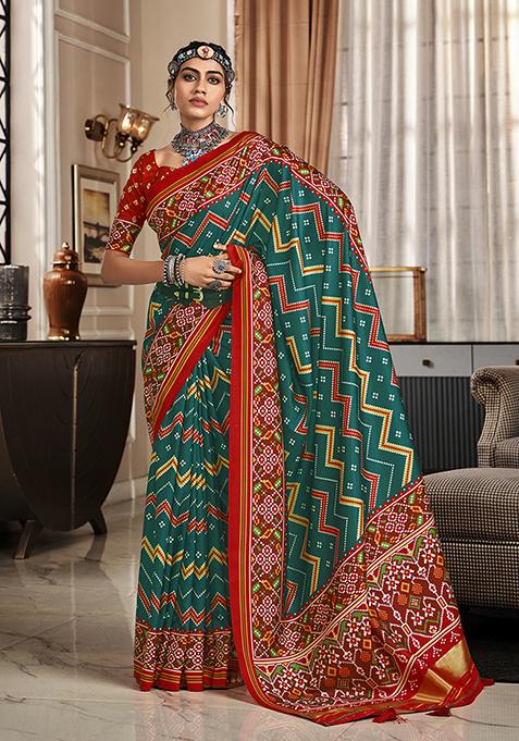 Teal Zari Woven Silk Saree Set