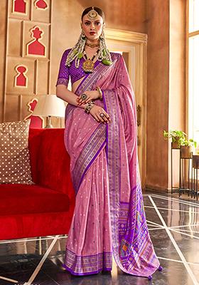 Onion Pink Printed Silk Saree Set