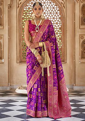 Pink Printed Woven Banarasi Silk Saree Set