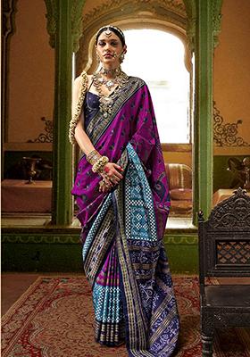 Magenta Printed Silk Saree Set