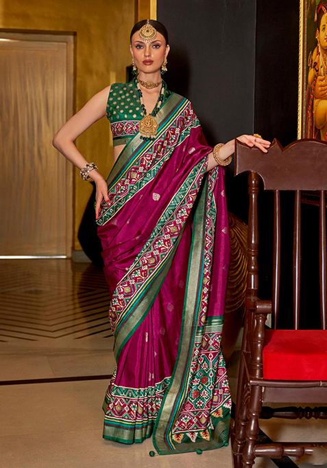 Burgundy Digital Print Silk Saree Set