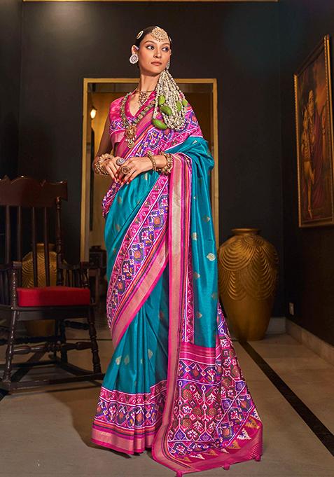 Sea Green Digital Print Silk Saree Set