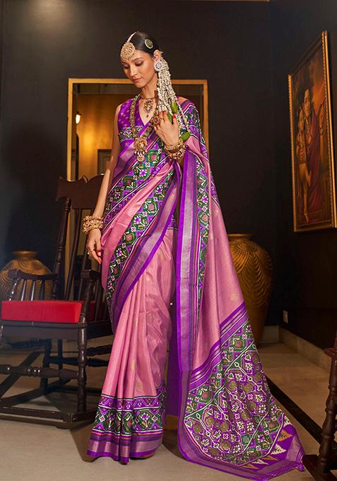 Grey Digital Print Silk Saree Set