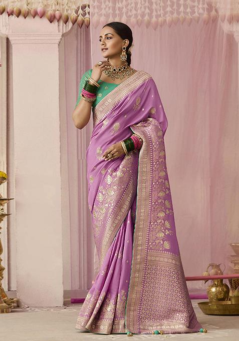 Mauve Floral Print Viscose Saree Set