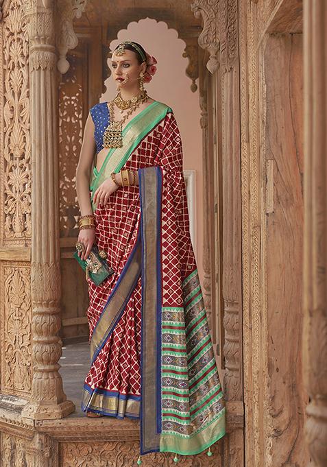 Red Zari Woven Patola Silk Saree Set